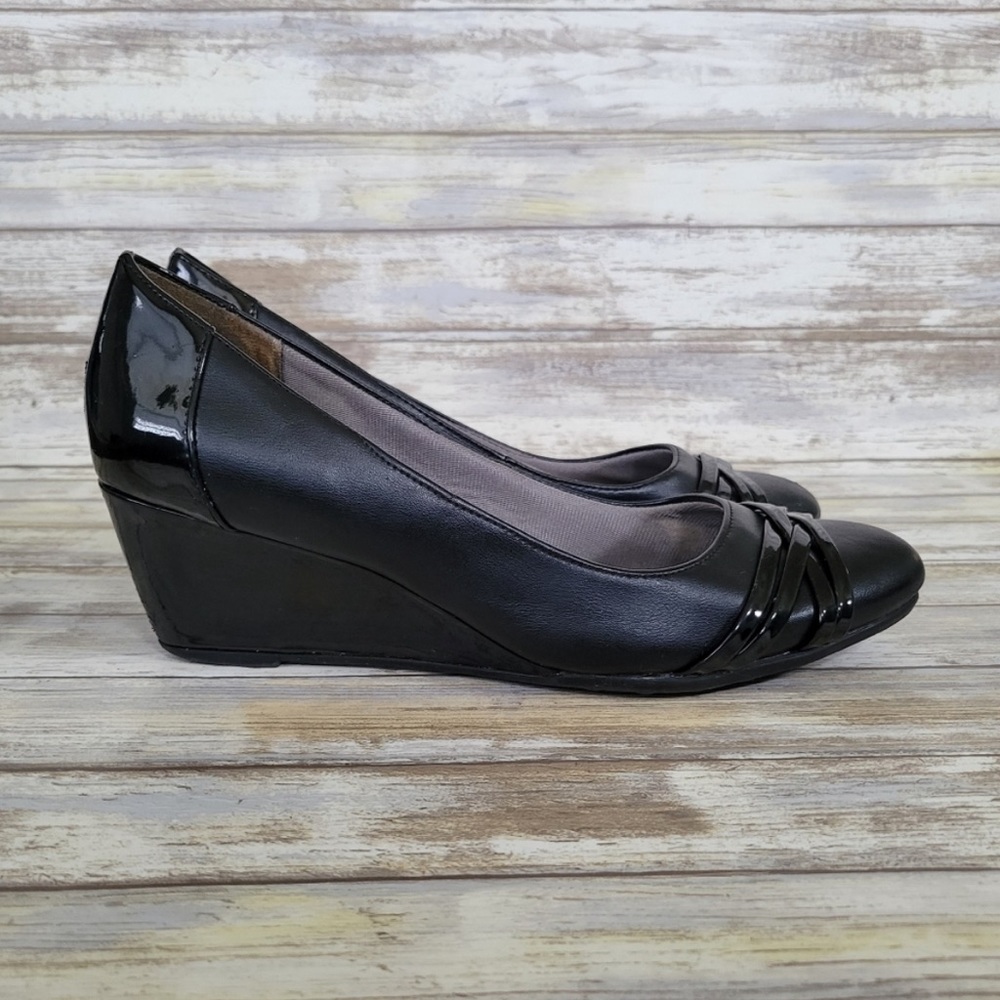 LifeStride Soft System Black Patent Comfort Wedges Dressy Heels Women's Size 9W